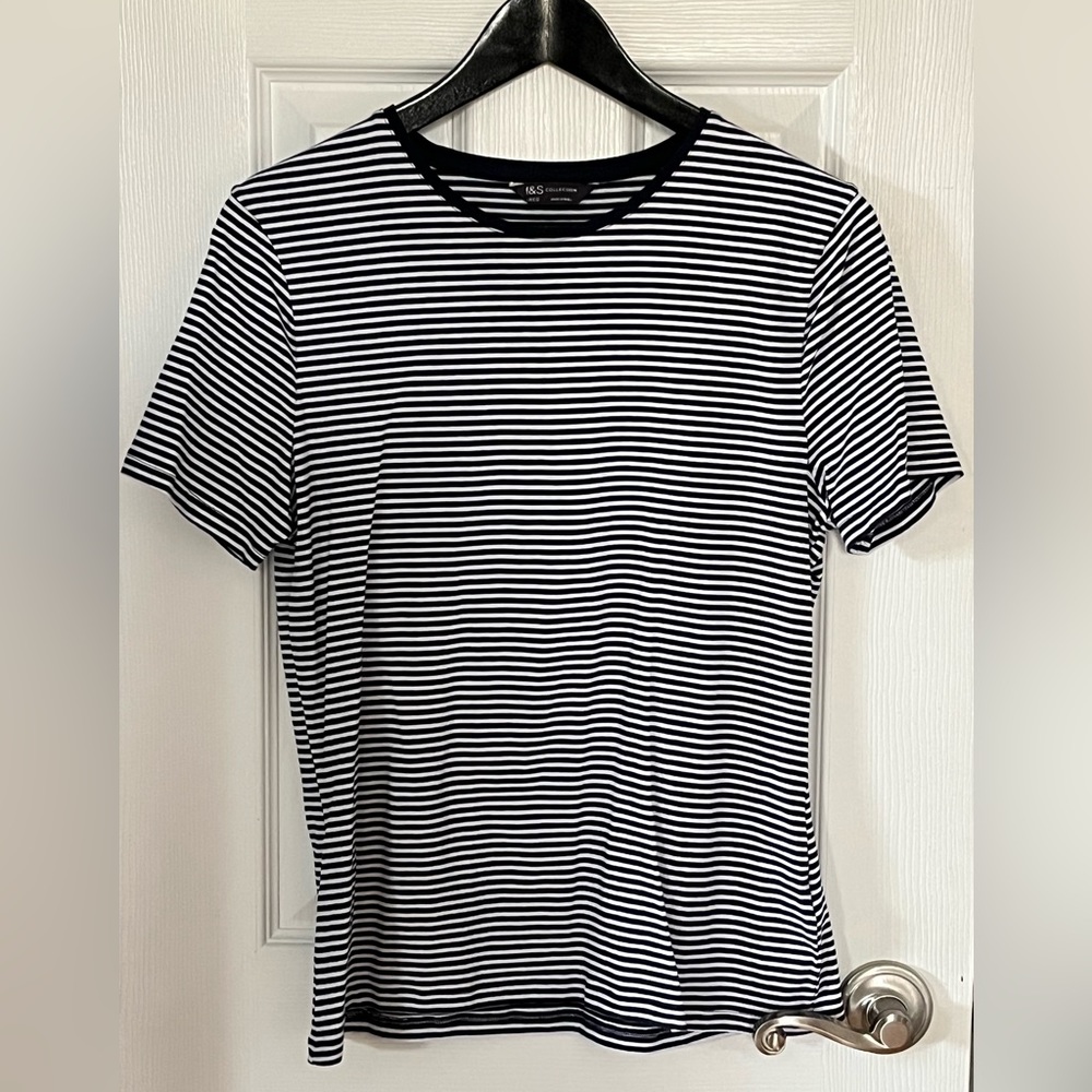 Mark & Spencer navy and white striped t-shirt